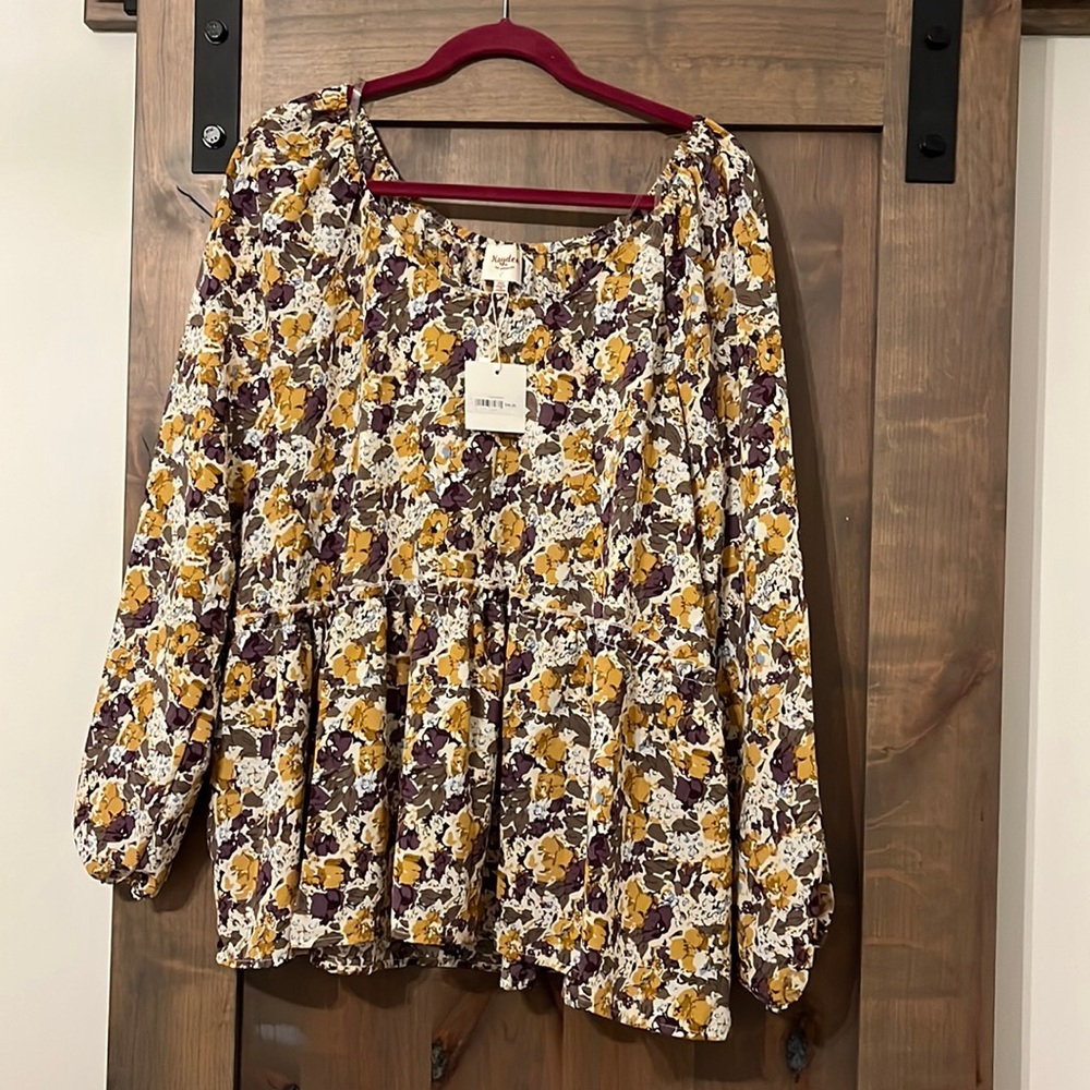 Hayden 2x plus size purple yellow floral‎ oversized flowy blouse NWT